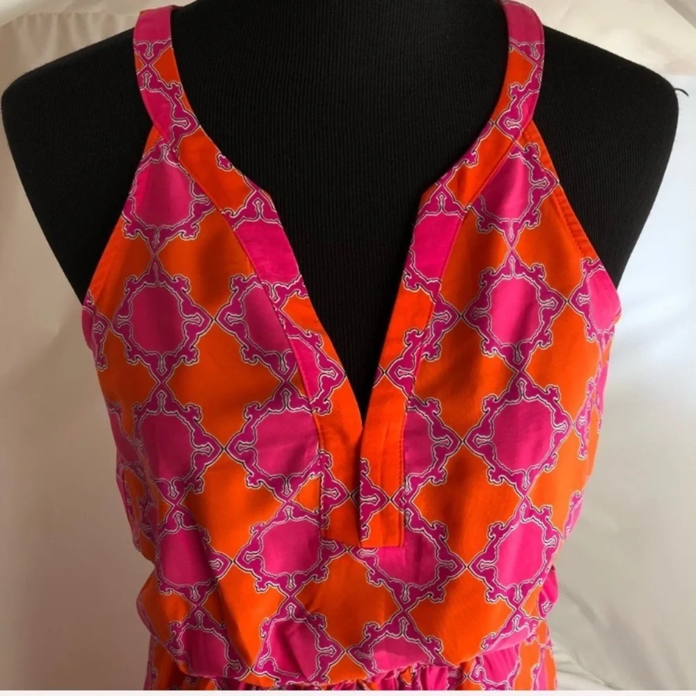 Banana Republic orange and pink print v-neck maxi dress 6 - Picture 4 of 11